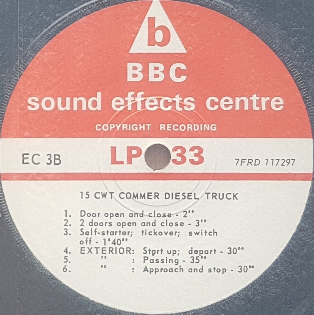 EC 3B 15 CWT Commer diesel truck Not registered from the BBC records and Tapes library Label
